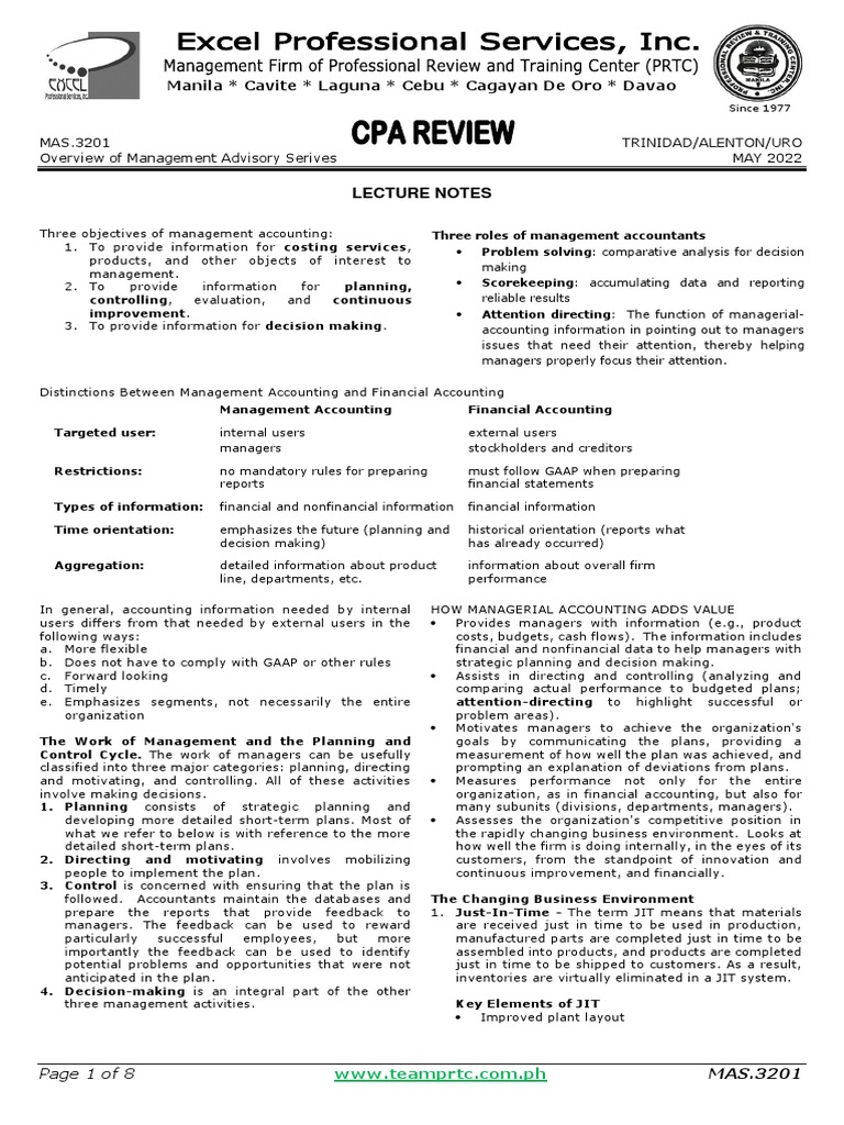 Management Accounting Overview and Roles | PDF | Stocks | Lean ...