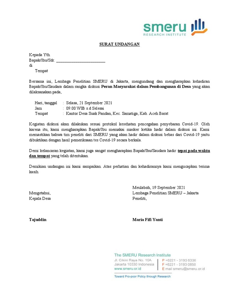 1 - SA - Contoh Surat Undangan FGD Masyarakat | PDF