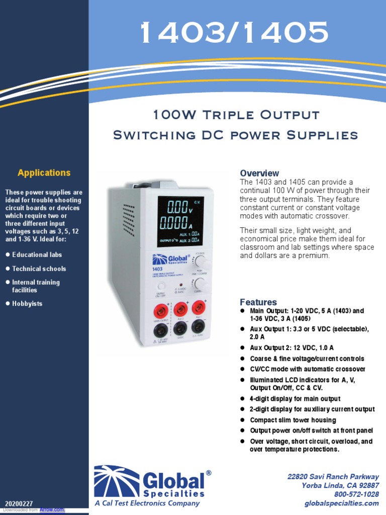 100W Triple Output Switching DC Power Supplies Applications PDF