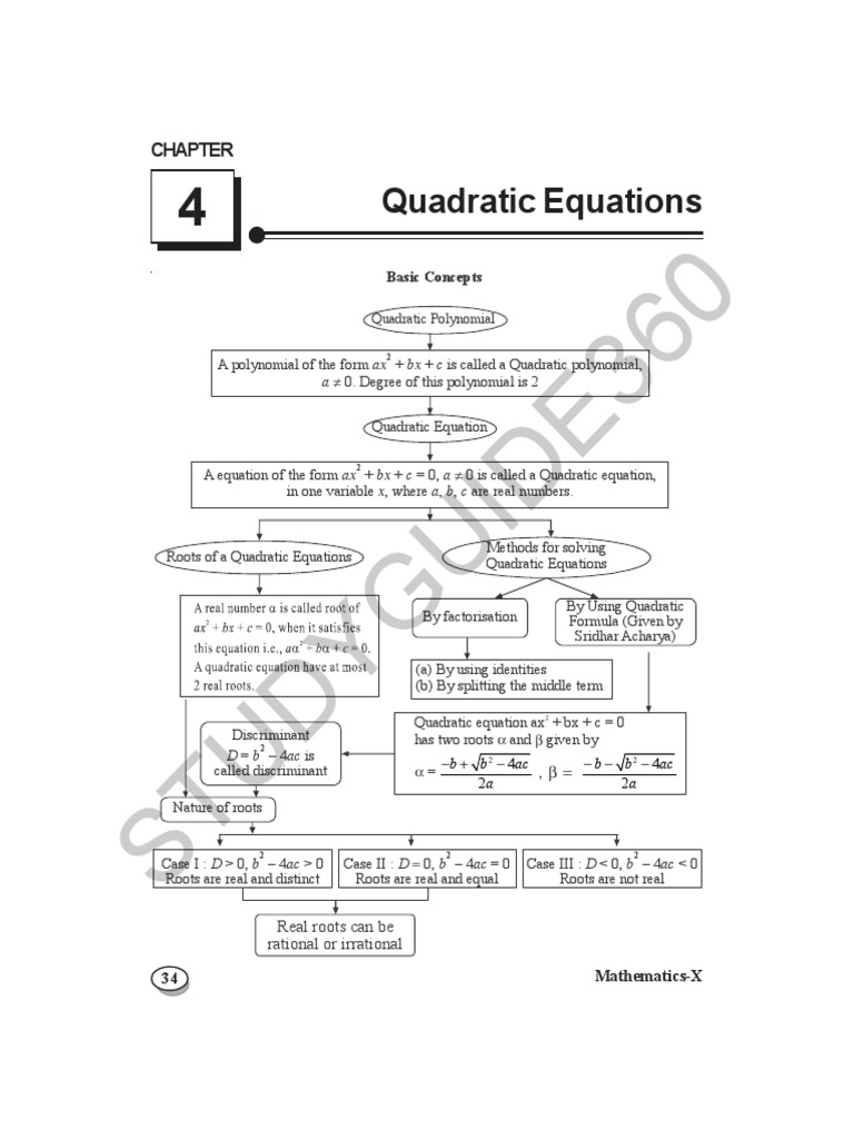 Class 10 Maths Chapter 4 Notes | PDF | Quadratic Equation | Equations
