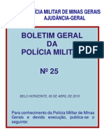 PM MG Boletim Geral sobre indenização e auxílio para militares