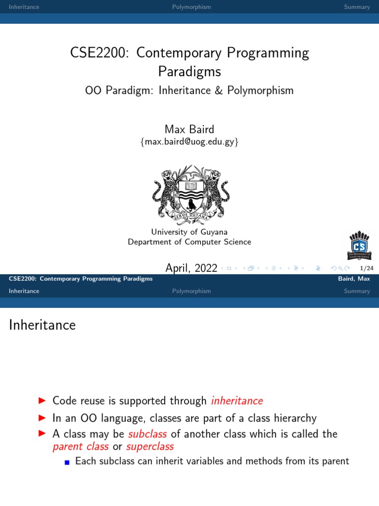 CSE2200: Contemporary Programming Paradigms: OO Paradigm: Inheritance ...
