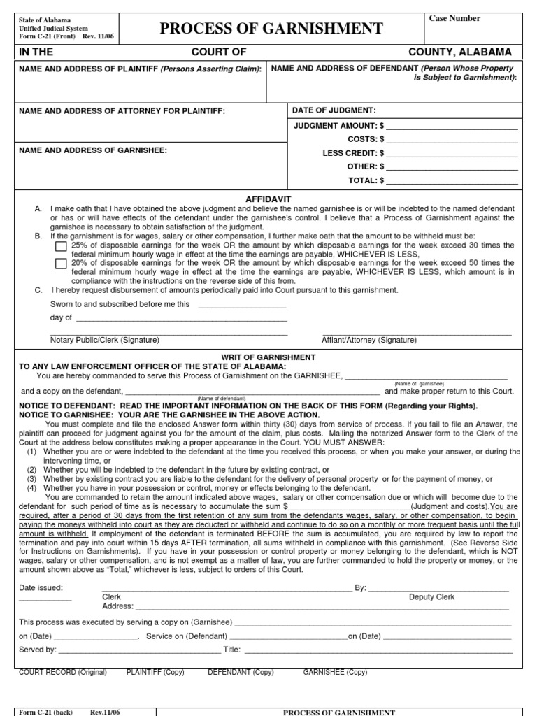Garnishment Form Garnishment Justice