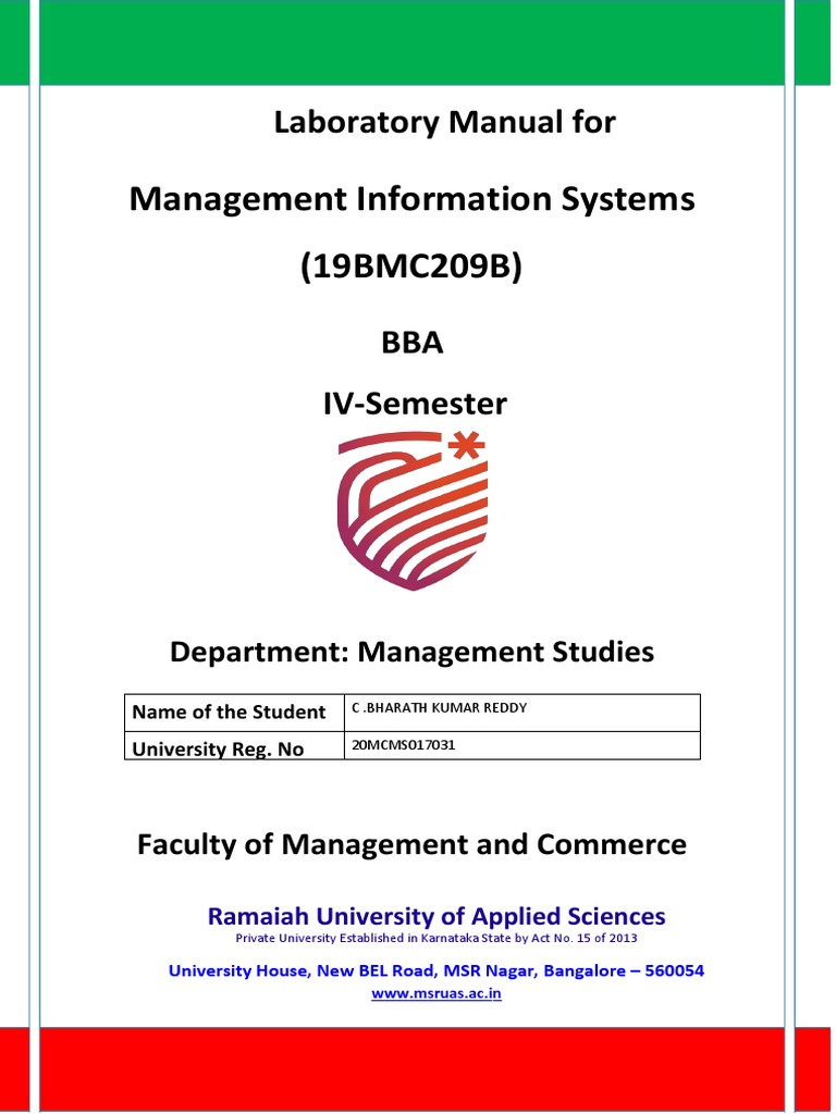 20mcms017031 C Bharath Kumar Reddy Mis Lab Manual | PDF | Microsoft ...