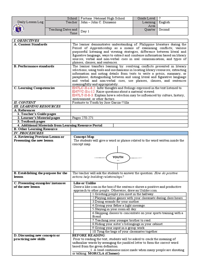I. Objectives: EN7LC-II-i-6.2: EN7VC-II-i-12: EN7LT-II-0-3 | PDF ...
