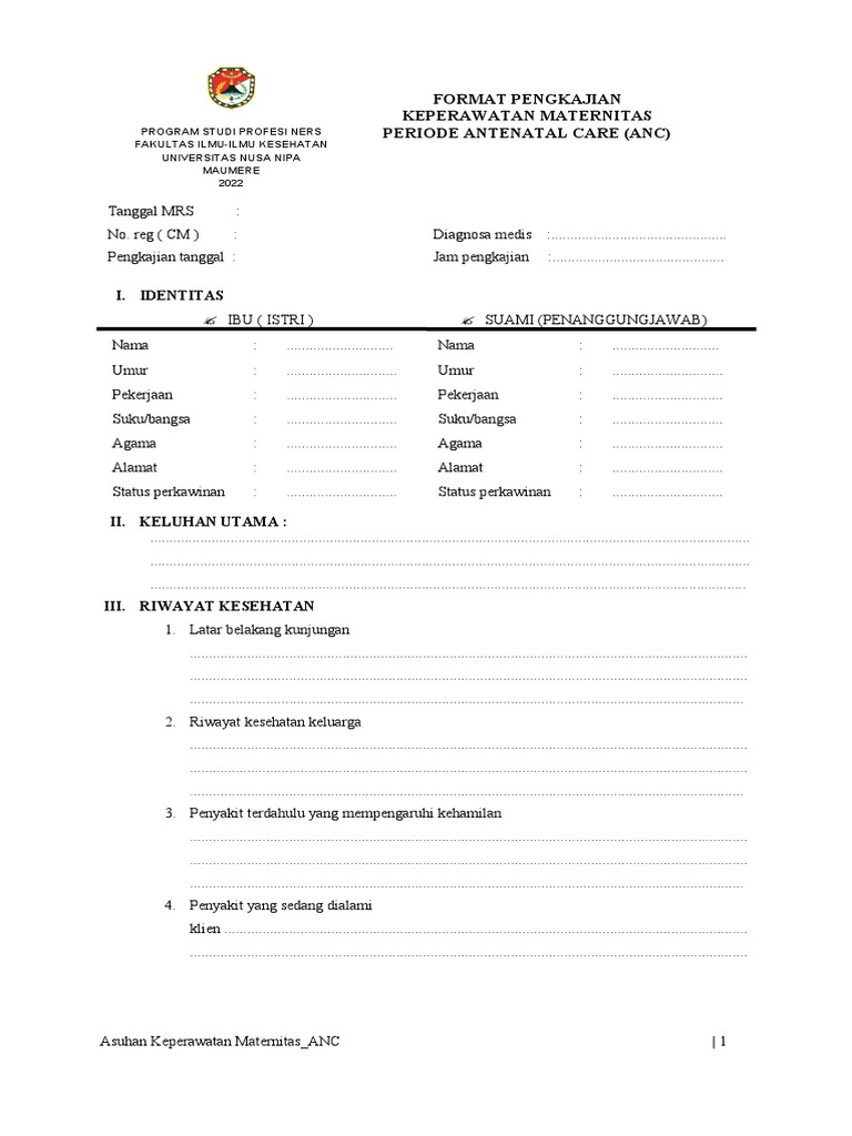 Format Pengkajian ANC Keperawatan Maternitas | PDF