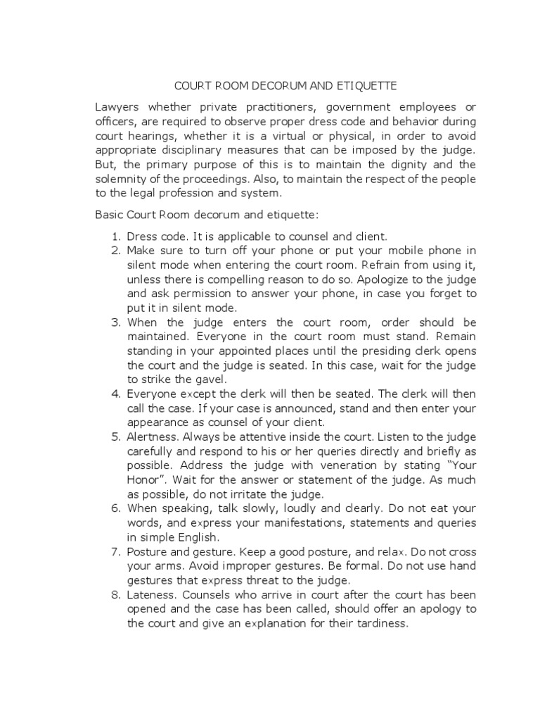 Courtroom Decorum and Etiquette Guide | PDF | Witness | Testimony