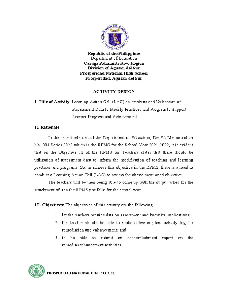 LAC Activity for Teacher Assessment Data | PDF