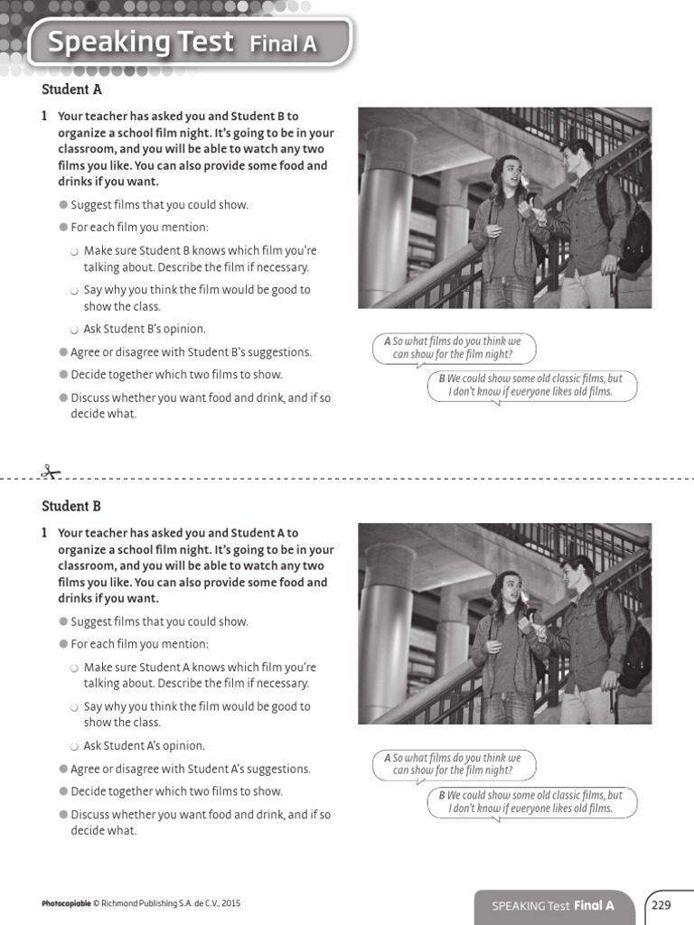 Achievers B1 Final Test A Speaking | PDF