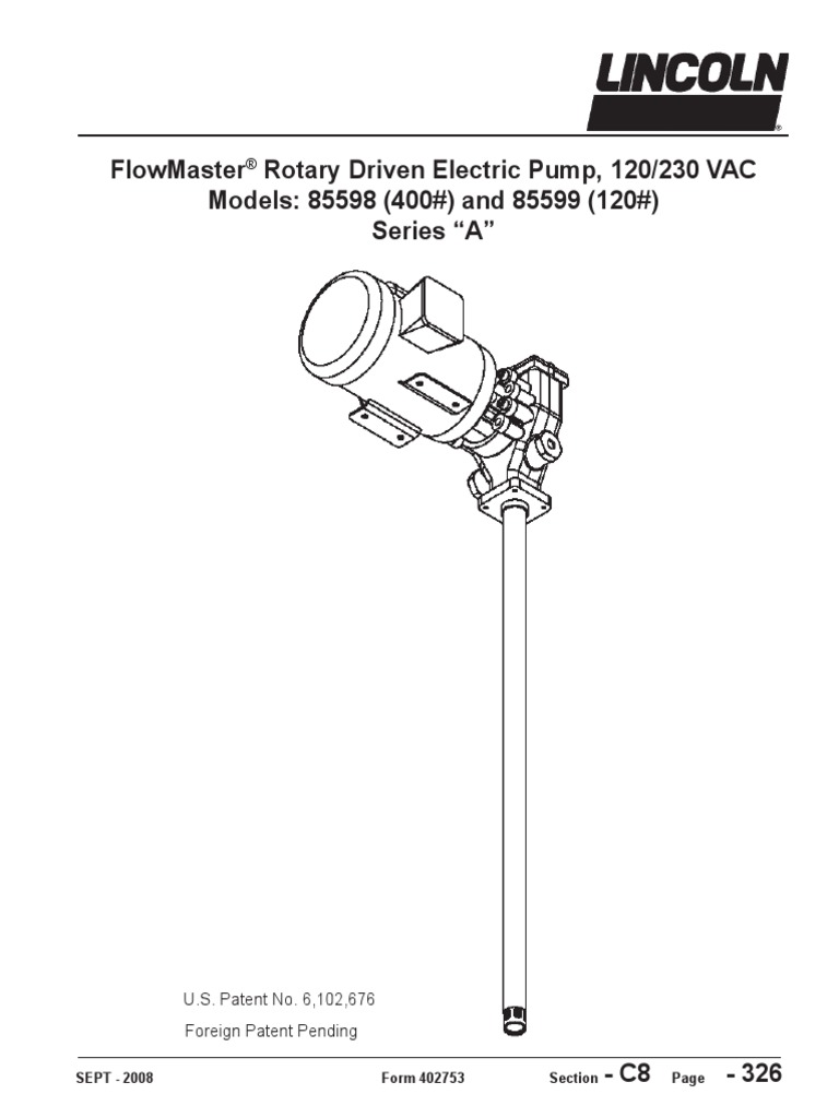 Flowmaster Rotary Driven Electric Pump, 120/230 Vac Models: 85598 (400 ...