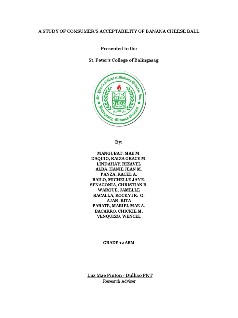 A Study of Consumer's Acceptability of Banana Cheese Ball PDF Foods Survey Methodology
