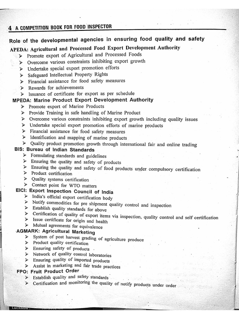 Food Safety Officer Short Notes PDF