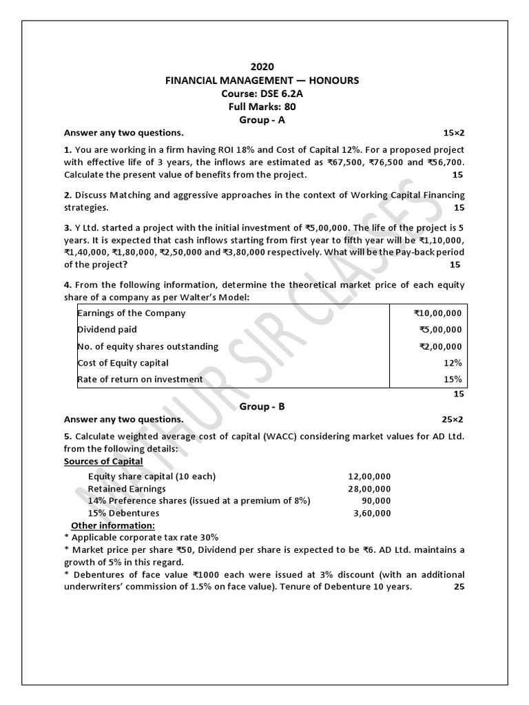 Financial Management Exam Questions 2020 | PDF | Cost Of Capital | Dividend