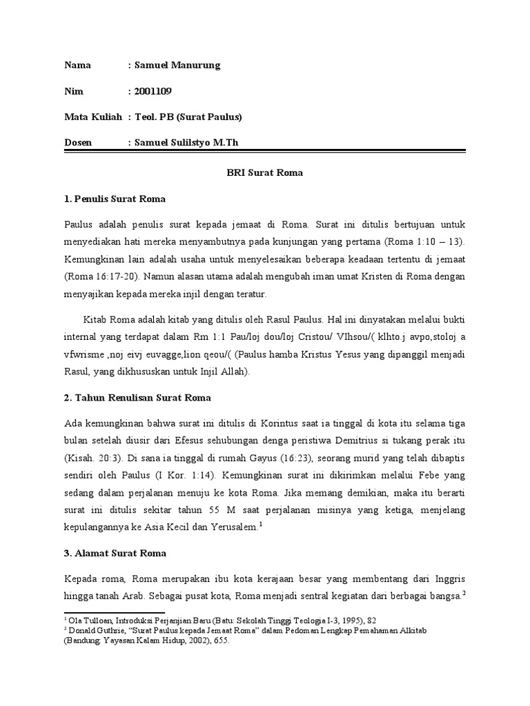 Penulisan dan Tujuan Surat Roma | PDF