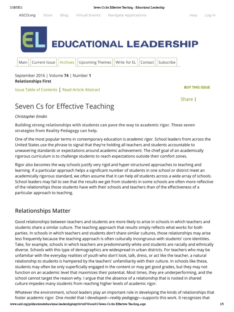 Seven Cs For Effective Teaching | PDF | Teachers | Schools