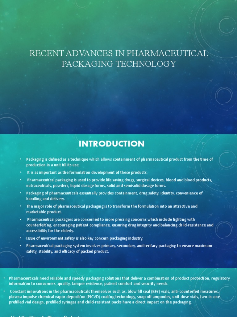 Recent Advances in Pharmaceutical Packaging Technology | PDF ...