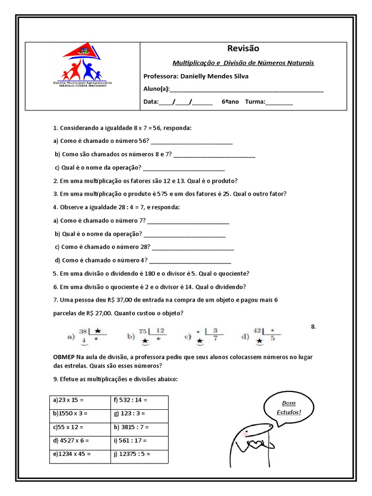 Revisão: Multiplicação e Divisão 6º Ano | PDF