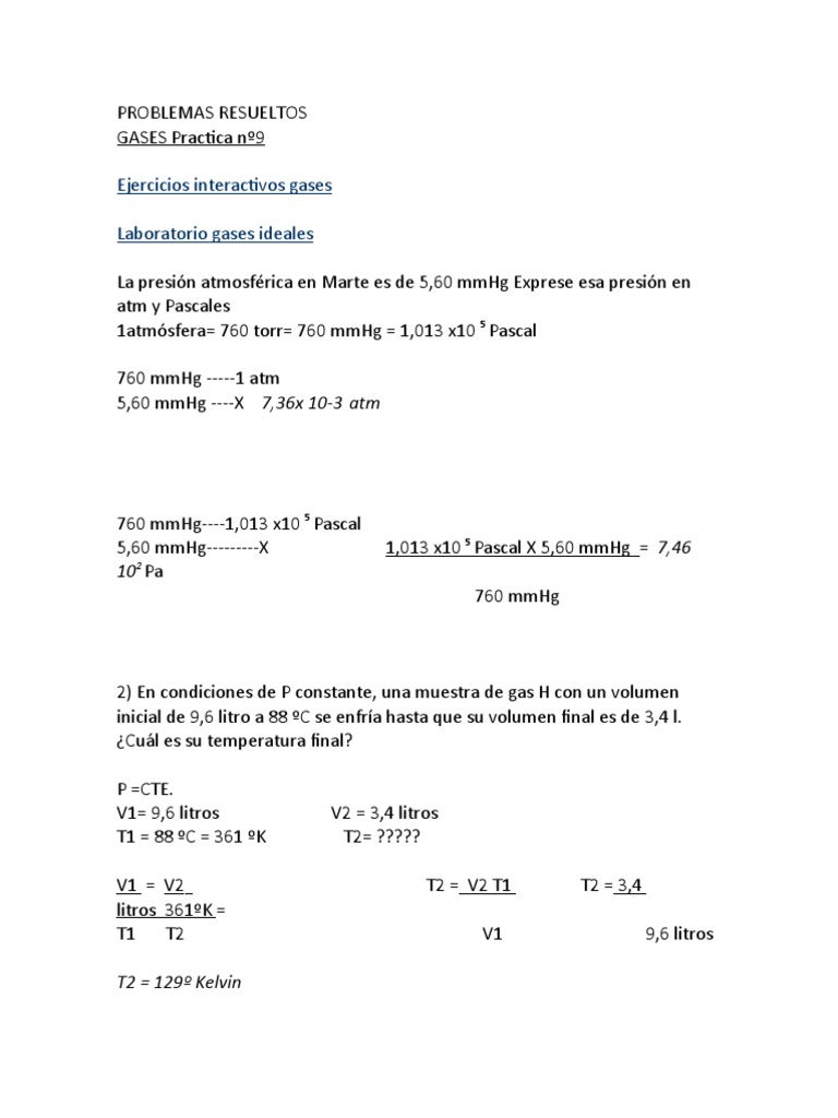 Ejercicios de Gases Ideales | PDF | Gases | Fases de la materia