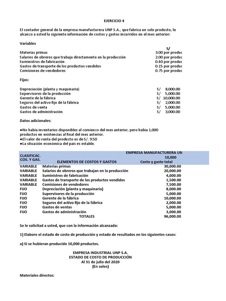 Análisis de Costos y Resultados UNP S.A. | PDF | Costo | Estado de ...
