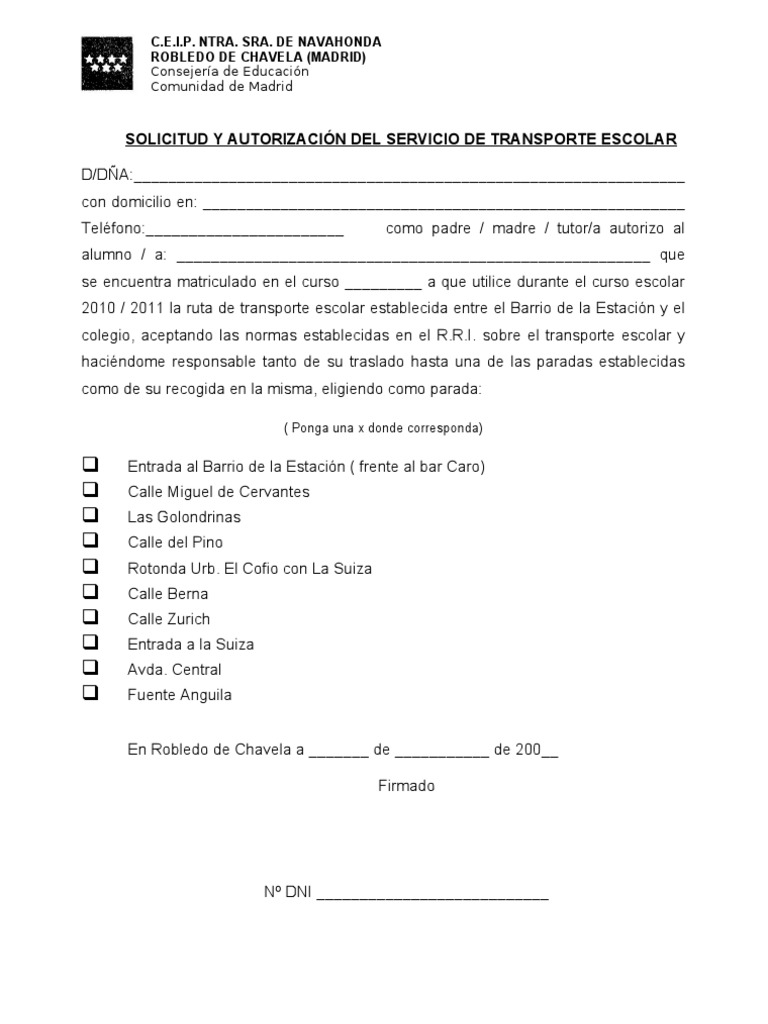 Solicitud De Transporte Escolar Estudiantes Escuelas