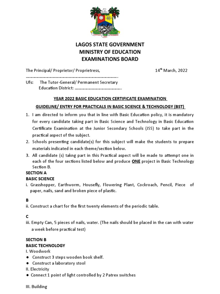 BST Practical Exam Guidelines 2022 | PDF