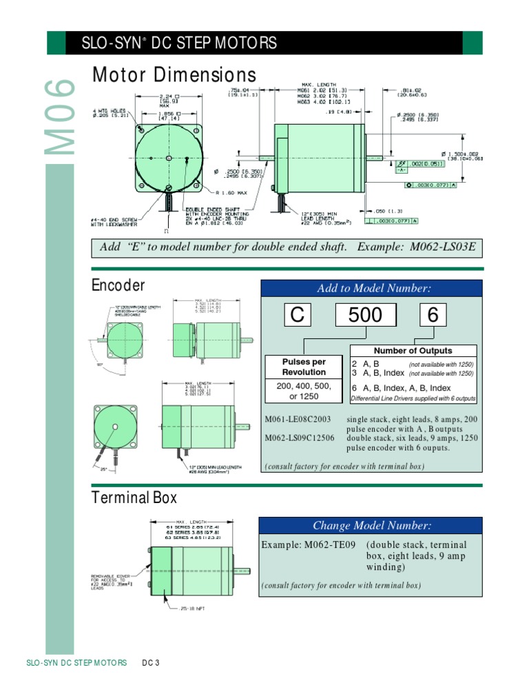 Motor Dimensions: Slo-Syn DC Step Motors | PDF