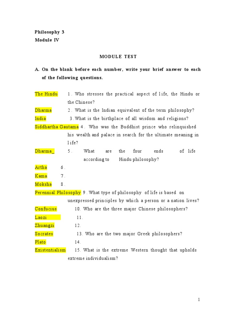 Philosophy Module IV Test Questions | PDF | Truth | Hedonism