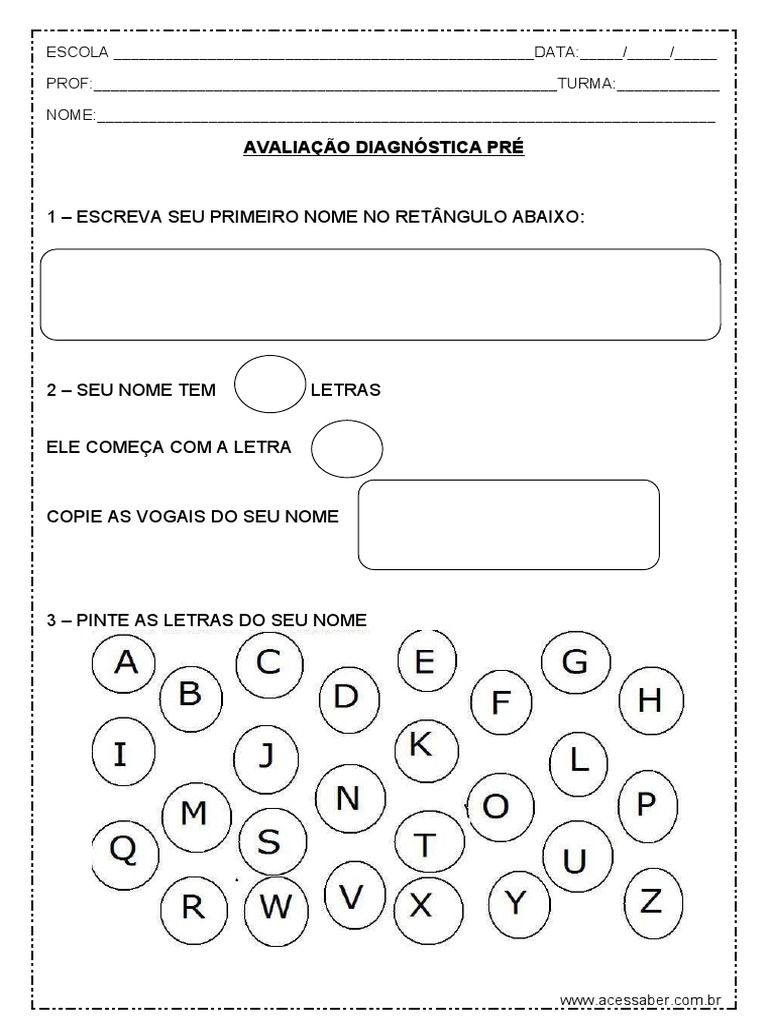 Avaliação Diagnóstica Pré Escolar | PDF