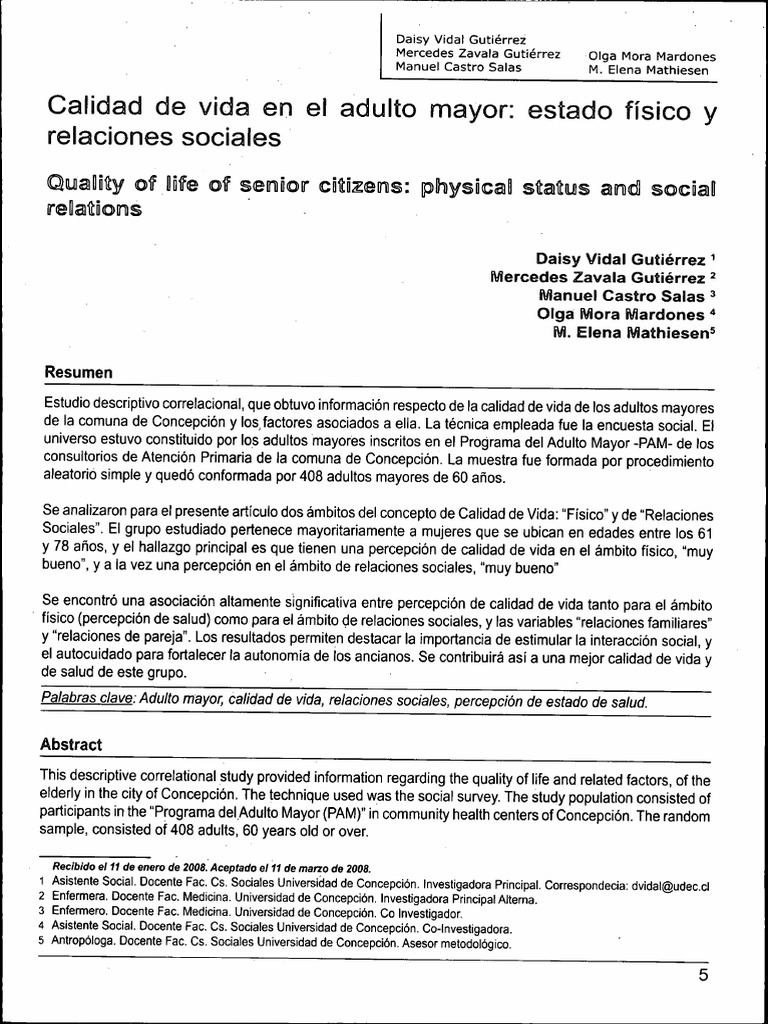 Calidad de vida en adultos mayores | PDF | Adultos | Vejez
