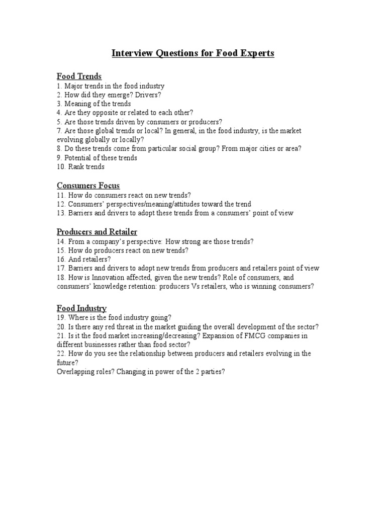 Food Experts Interview Questions | PDF