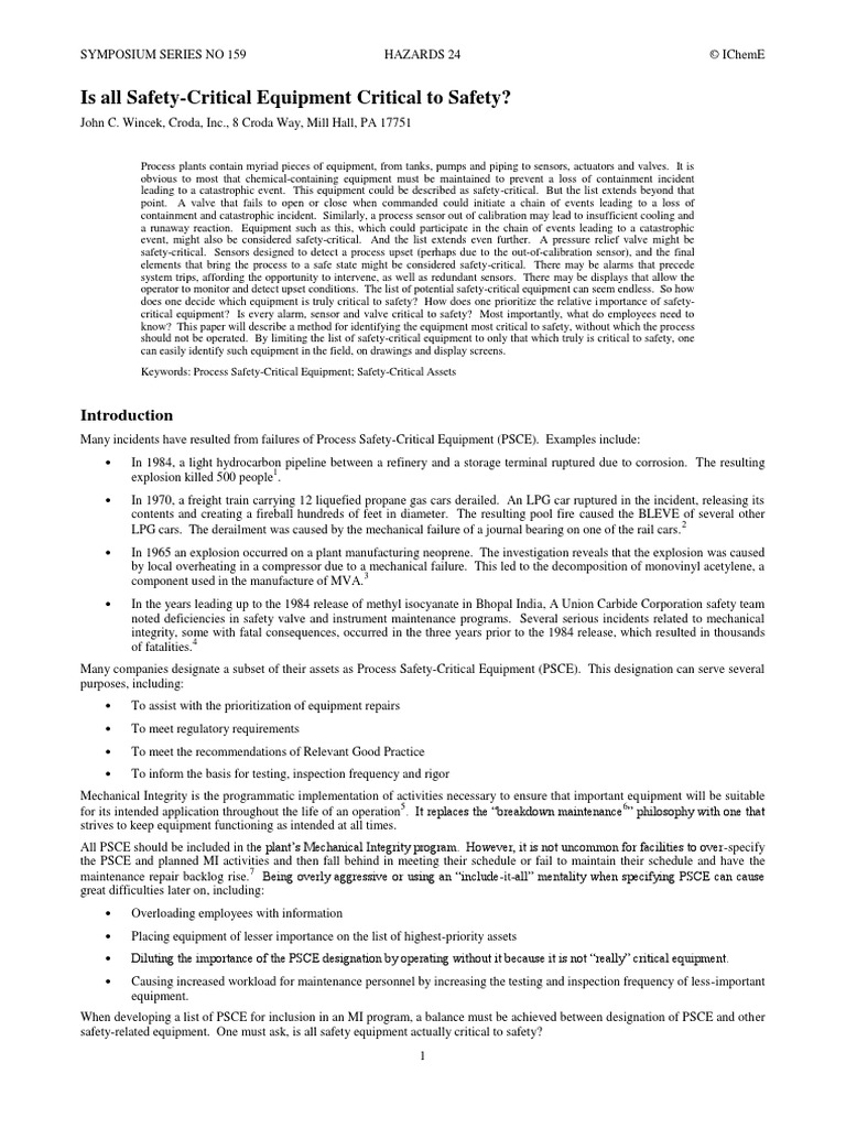 Is All SafetyCritical Equipment Critical To Safety PDF Pump Risk