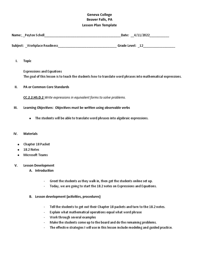 Lesson Plan 15 WPR | PDF