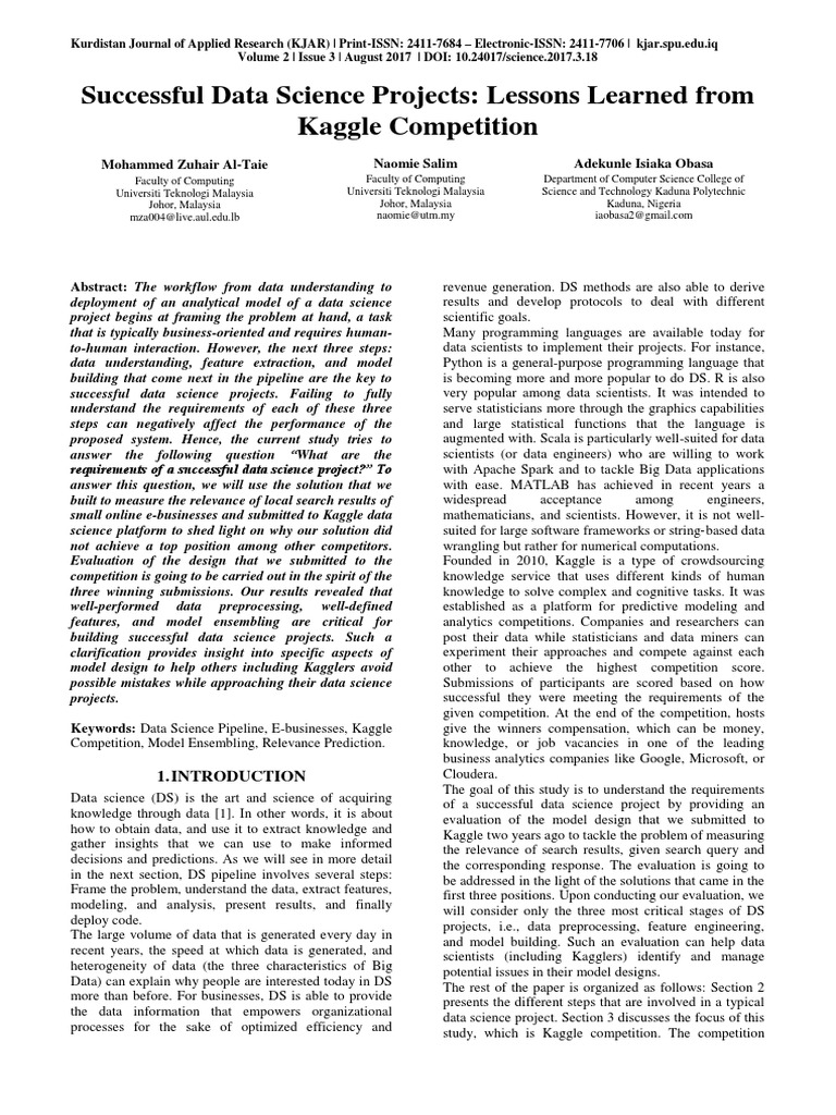 Lessons from Kaggle Data Science Projects | PDF | Machine Learning ...