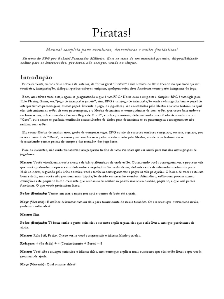 Manual de RPG: Aventuras Piratas | PDF | Jogos de RPG | Pirataria