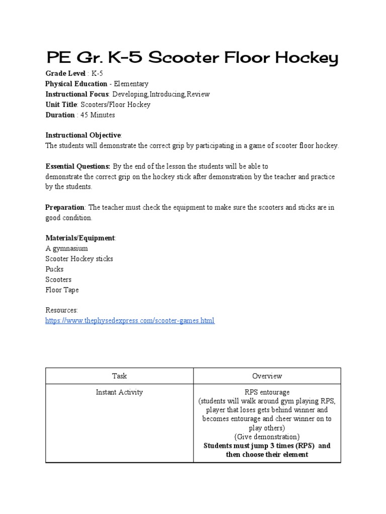 Scooter Lesson Plan PDF Physical Education Sports