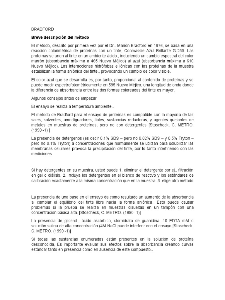 Método de Bradford para Cuantificación de Proteínas PDF Proteínas — free download
