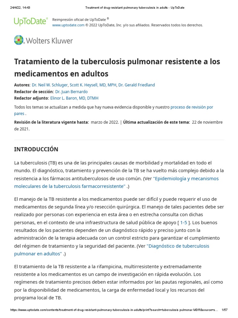 Treatment of DrugResistant Pulmonary Tuberculosis in Adults UpToDate