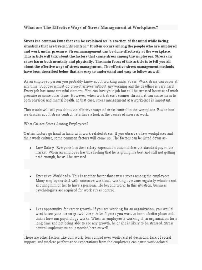 Effective Workplace Stress Management Tips | PDF | Occupational Stress ...