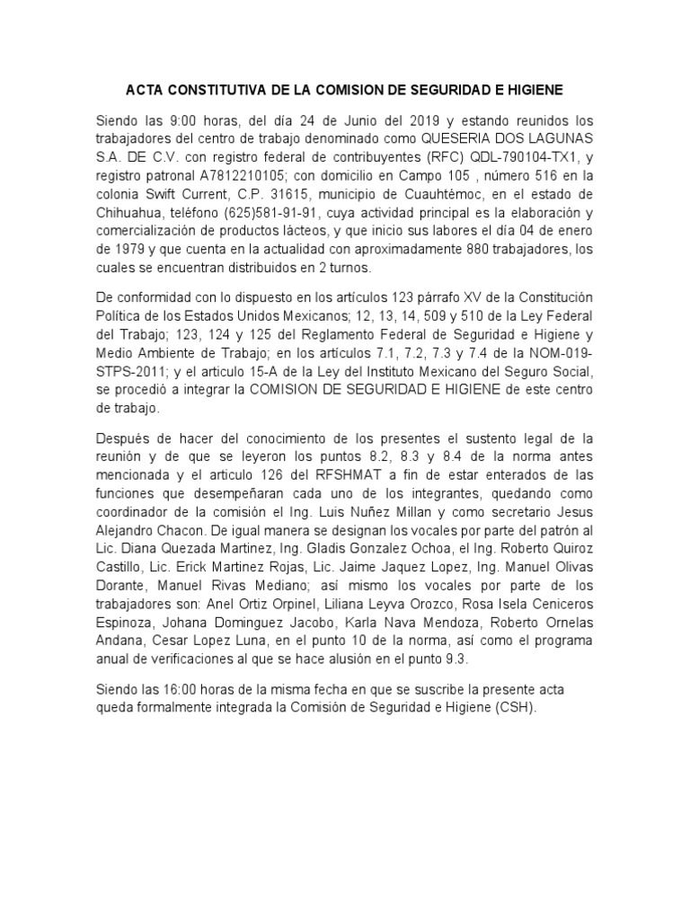Acta Constitutiva de La CSH | PDF | Ciencias de la Salud