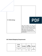 VII. Methodology: VIII. Detailed Budgetary Requirements