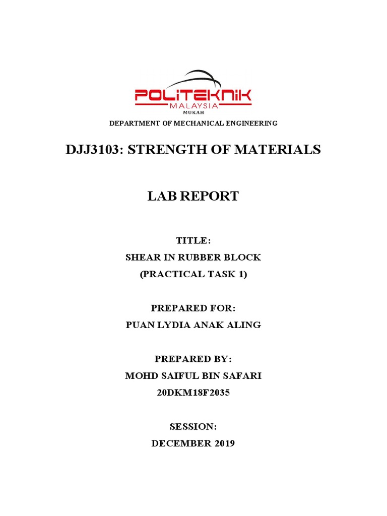 Djj3103: Strength of Materials Lab Report | PDF | Young's Modulus ...