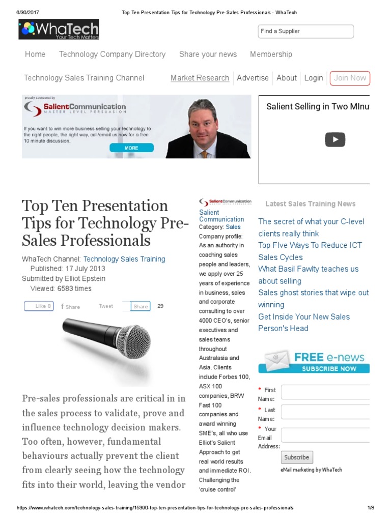 Top Ten Presentation Tips For Technology PreSales Professionals