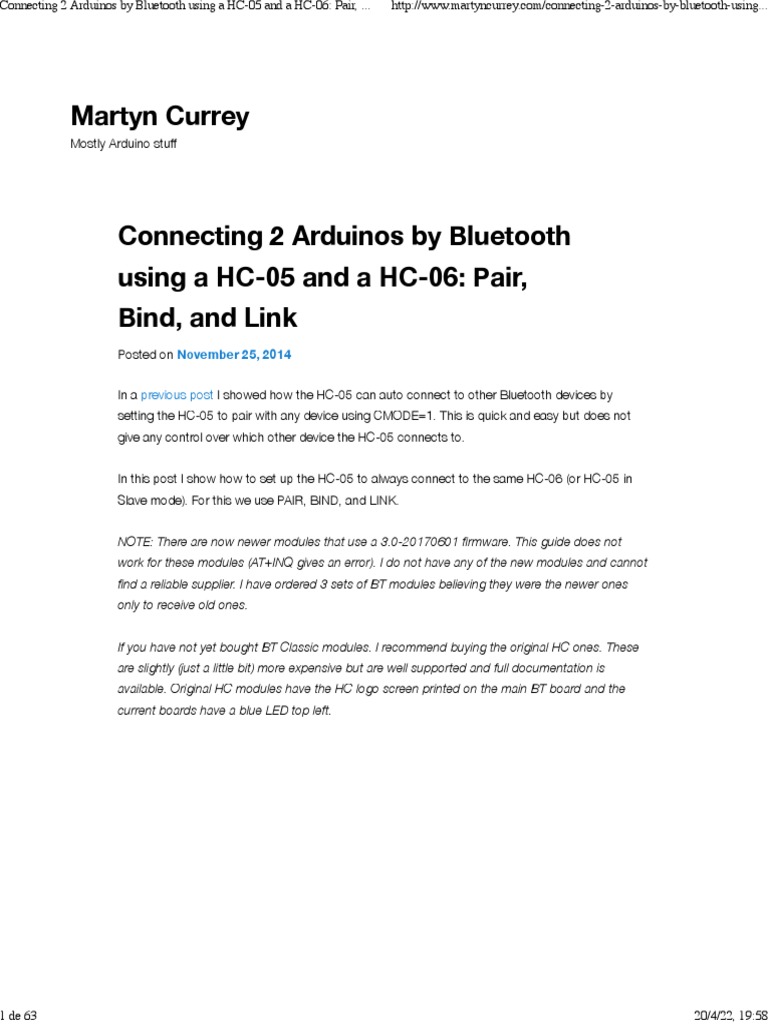 Connecting 2 Arduinos by Bluetooth Using A HC-05 and A HC-06 Pair, Bind ...