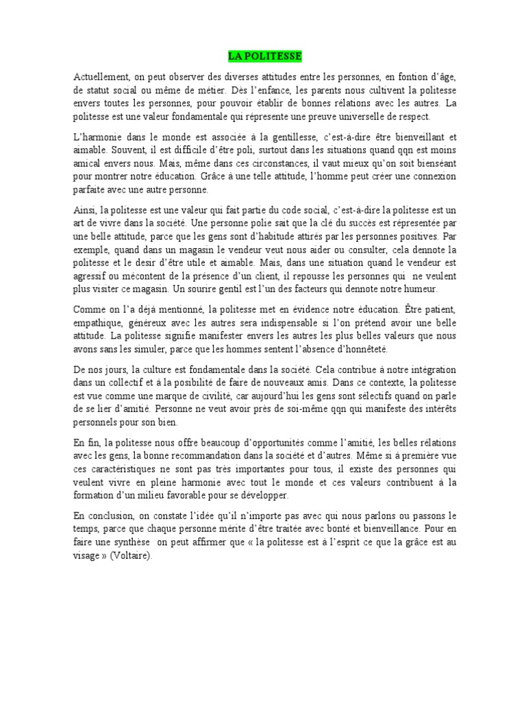 La Politesse PDF Sourire