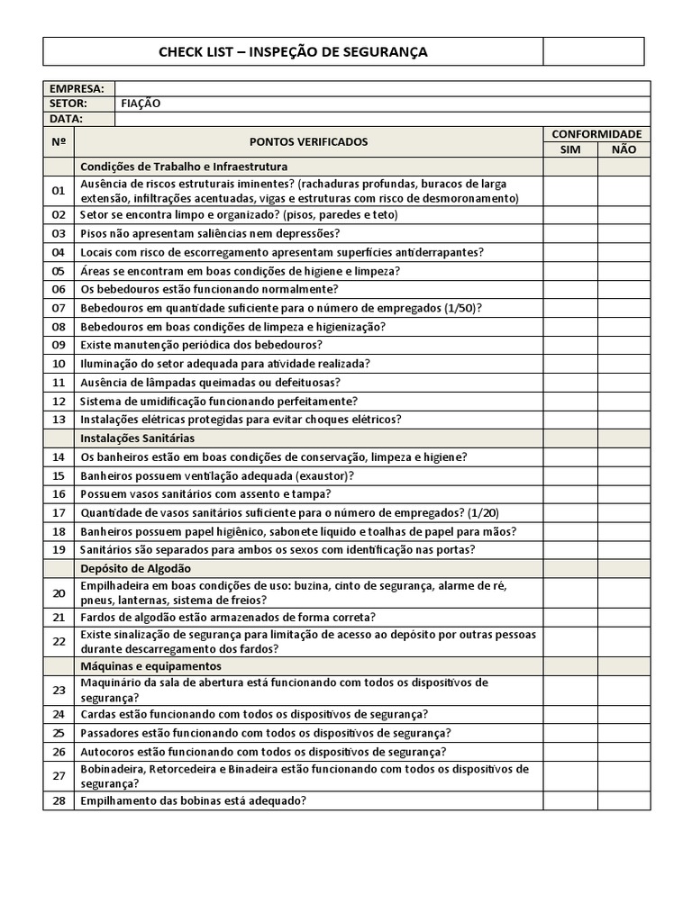 Checklist de Inspeção de Segurança | PDF | Banheiro