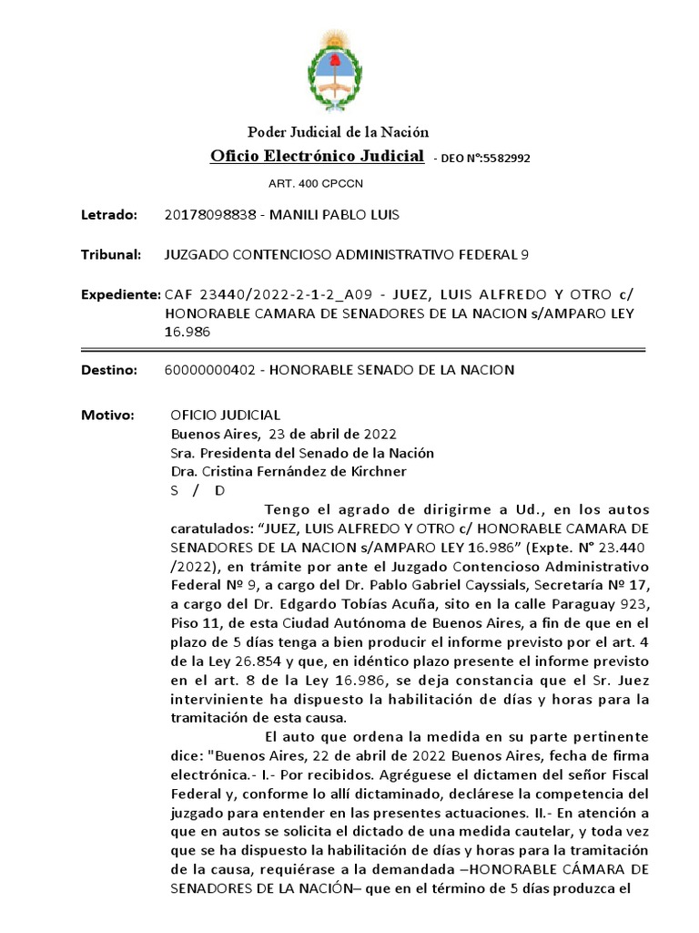 Amparo contra Senado por Ley 16.986 | PDF | Caso de ley | Sentencia (ley)