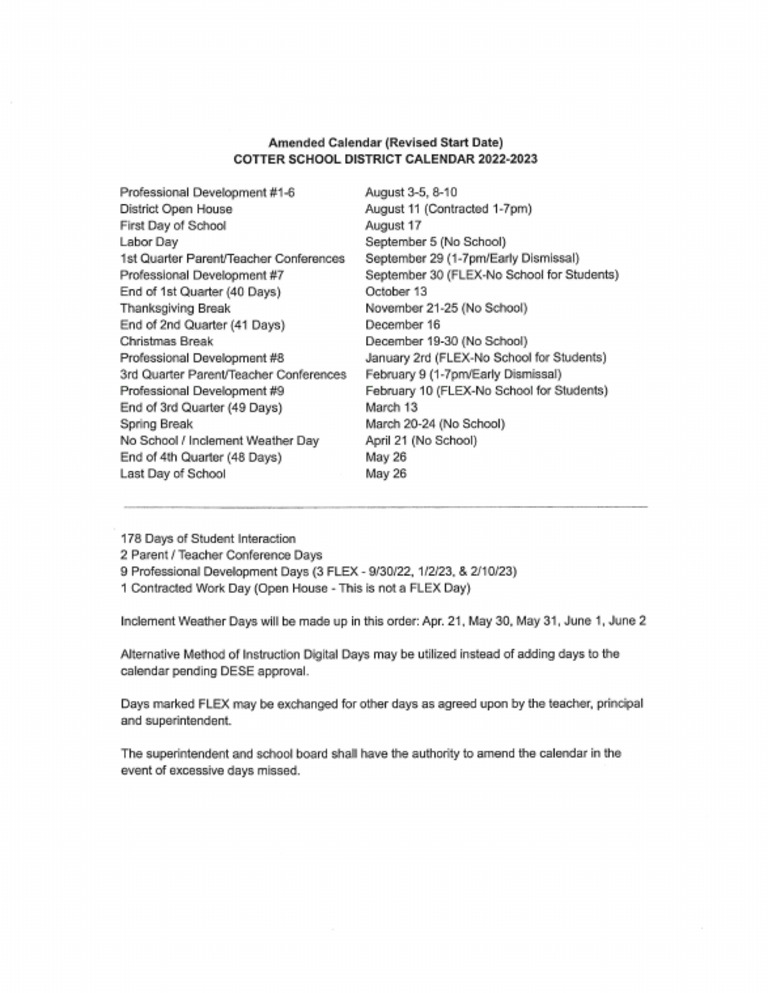 Cotter School Calendar 202223 PDF