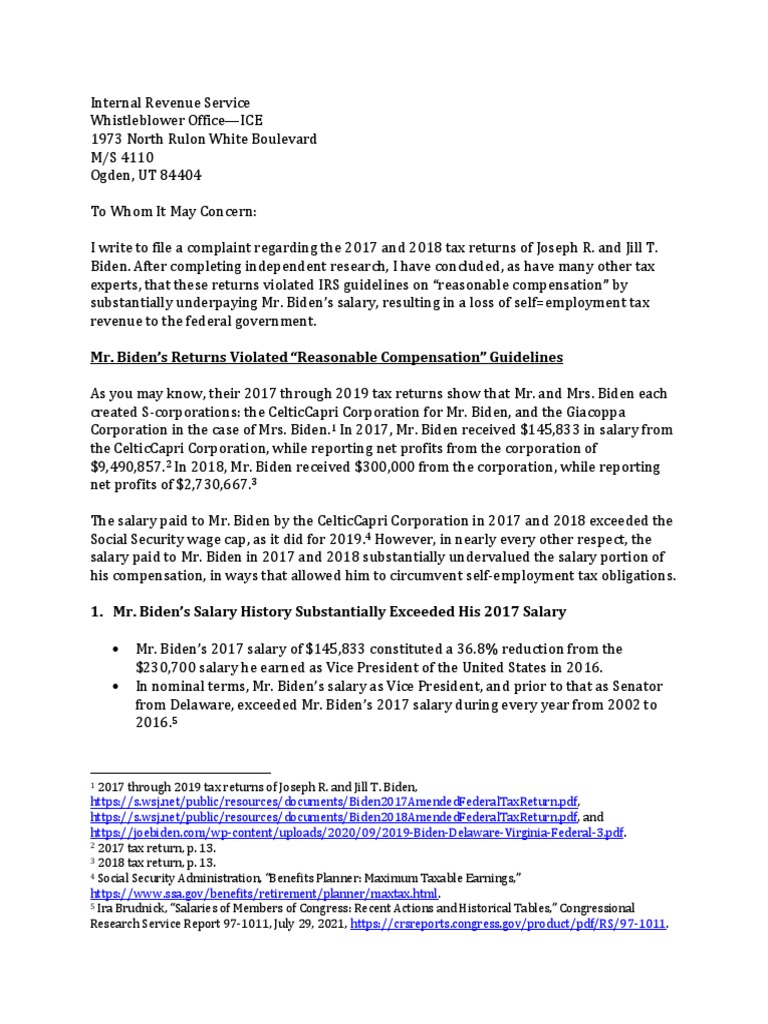 Whistleblower Complaint | PDF | S Corporation | Taxes