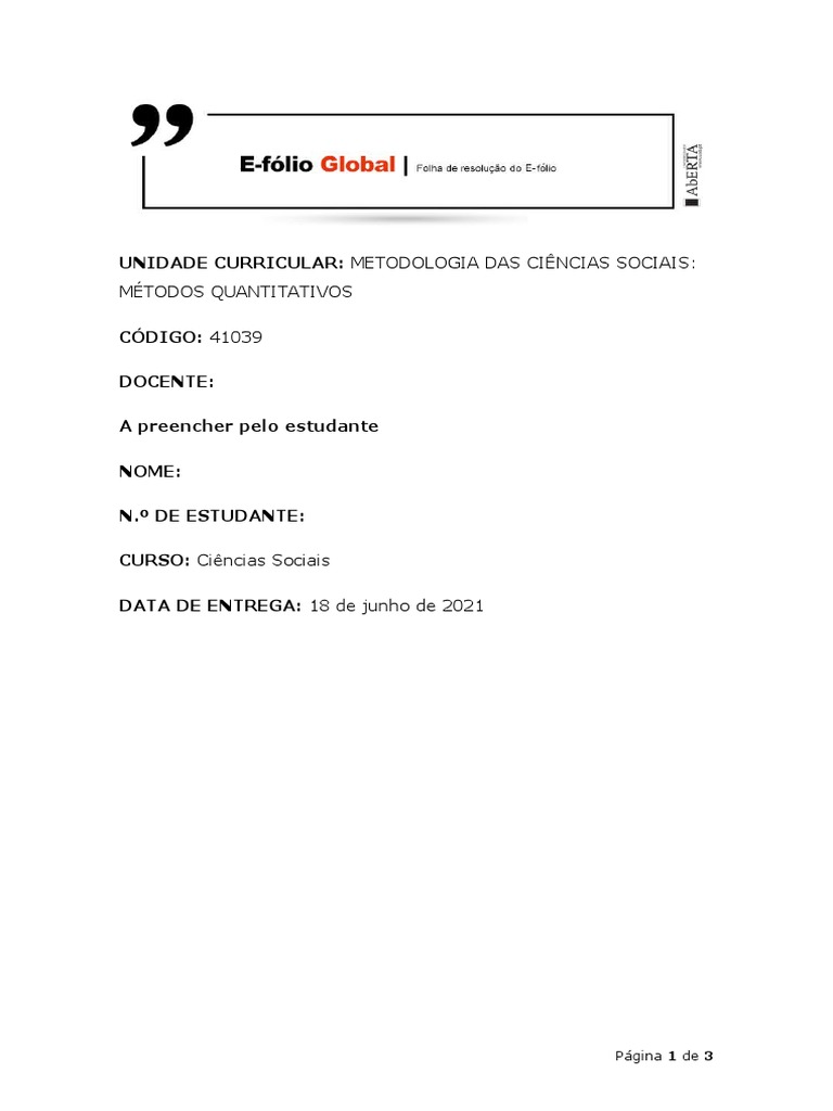 Efolio Global PDF Amostragem (Estatística) Método científico
