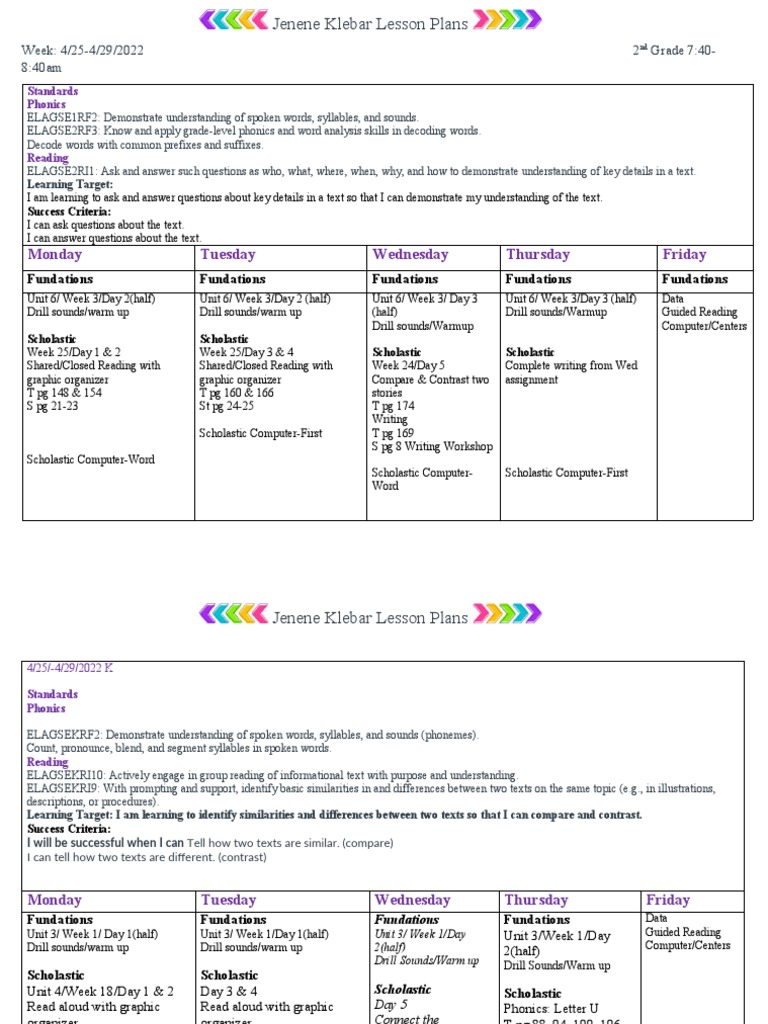 2nd and 1st Grade Lesson Plans | PDF | Phonics | Cognitive Science